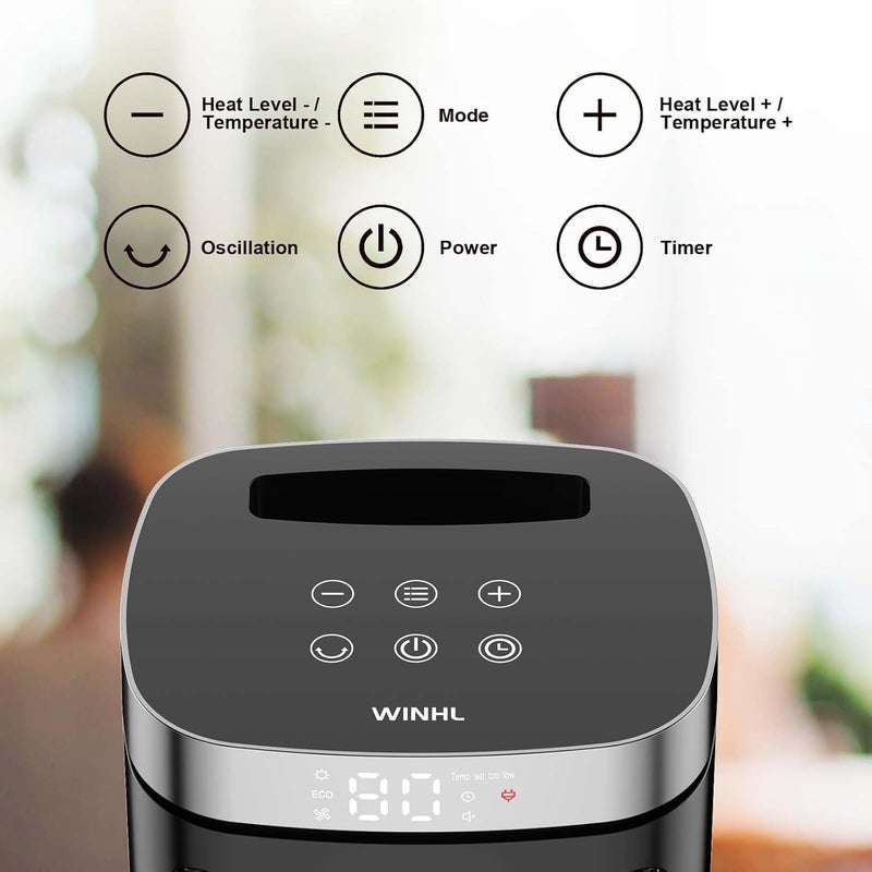 WINHL Portable PTC Ceramic Space Heater - Fast Heating, 70° Oscillation, Remote Control, 3 Heating Modes, Suitable for Office and Bedroom - Image 2